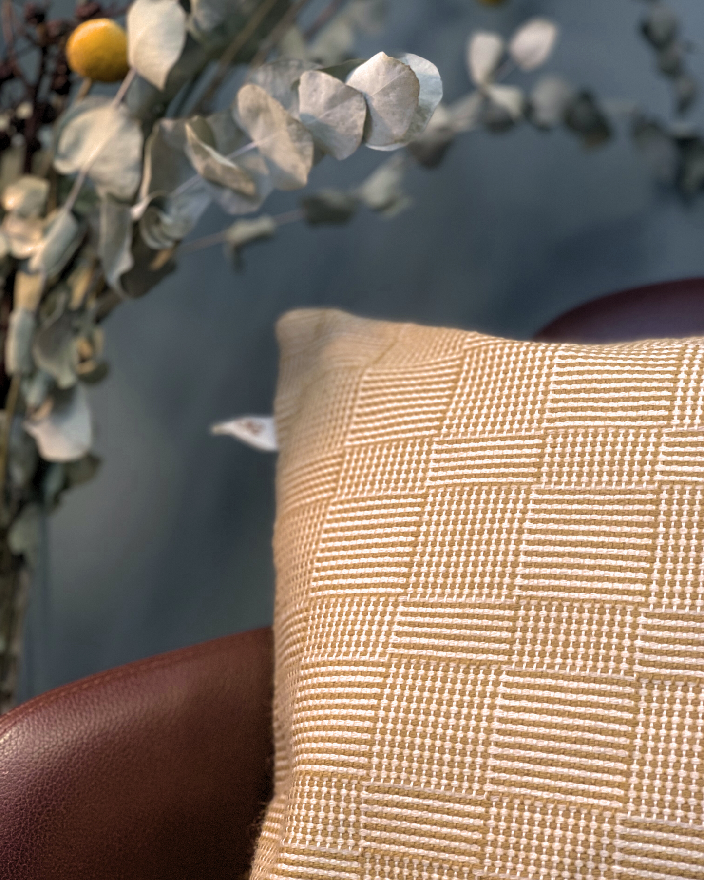 Handmade merino wool pillowcase crafted by a Tuscan artisan on a traditional wooden loom.