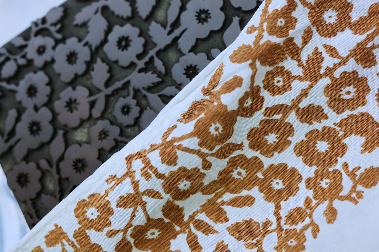 Wooden block tool used in the artisanal rust printing technique from Emilia Romagna.